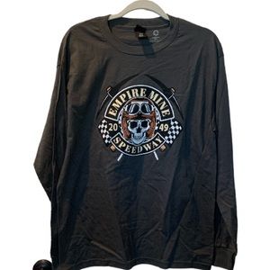 Empire Mine Speedway Skull Logo Long Sleeve Gray T-Shirt Medium